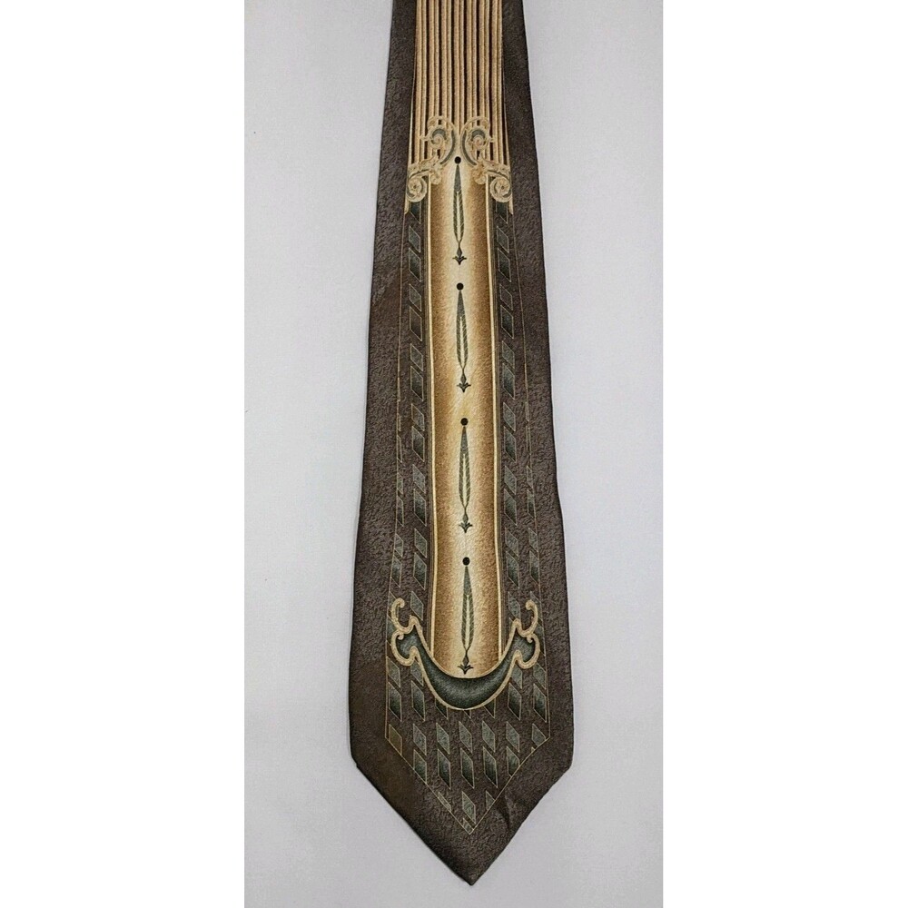 Vintage Pierre Cardin Silk Satin Jacquard Neck Tie Men Brown Geometric Art Deco